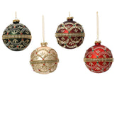 Decoris Glass Bauble with Glitters 10cm Set of 2 Pieces - (4 Assorted Colours)